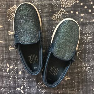 TOMS Blue GLITTERY slip ons, EUC 10T.